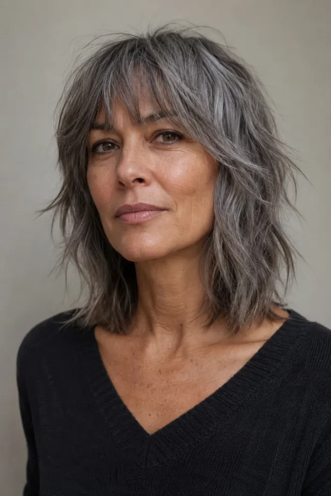 Choppy gray midi shag