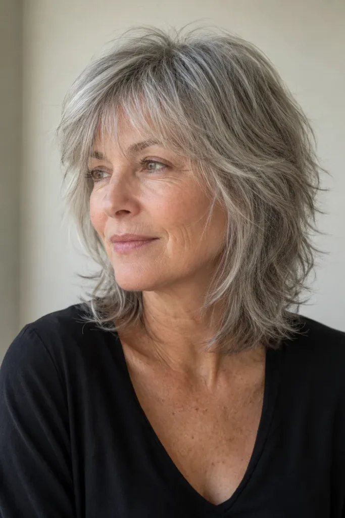 Fine hair gray volume shag