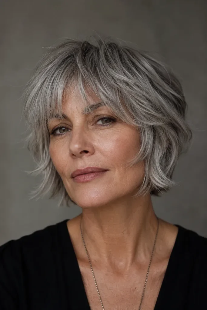 Gray French shag bob