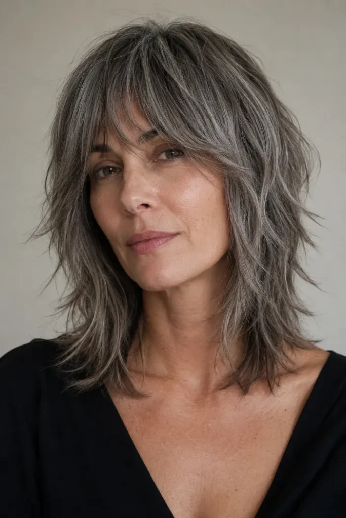 Smoky gray collarbone shag