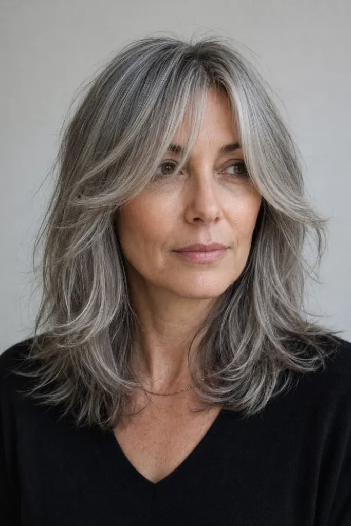 Soft silver curtain shag