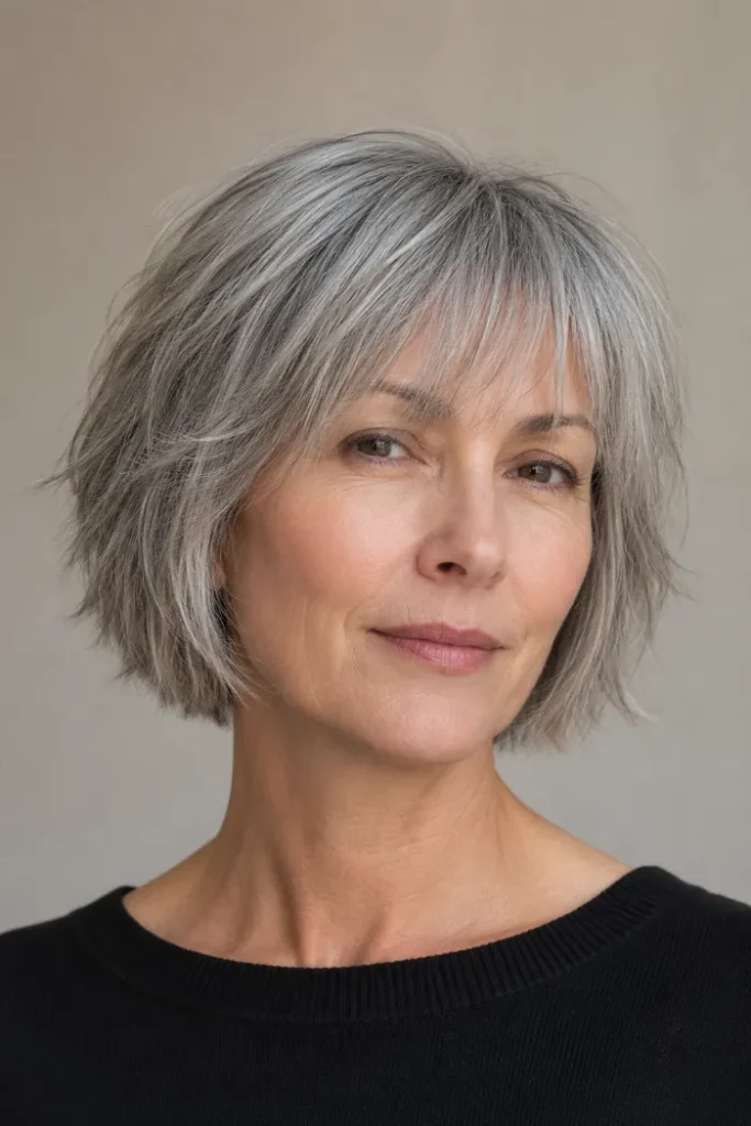 Wispy gray shag bob